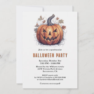 Spooky Jack-O-Lantern Bats Moon Halloween Party Invitation