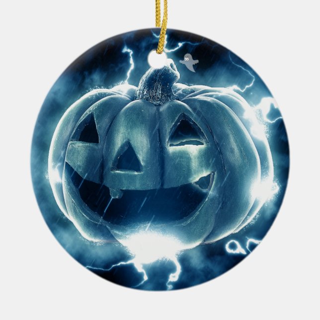 Spooky Jack-o-Lantern Ceramic Tree Decoration (Front)