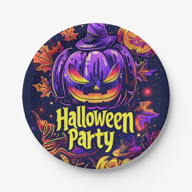 Spooky Jack-O-Lantern Halloween Party Paper Plate (Front)