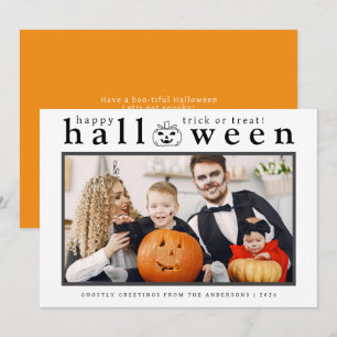 Spooky Jack-o'-lantern Happy Halloween 1 Photo Holiday Card