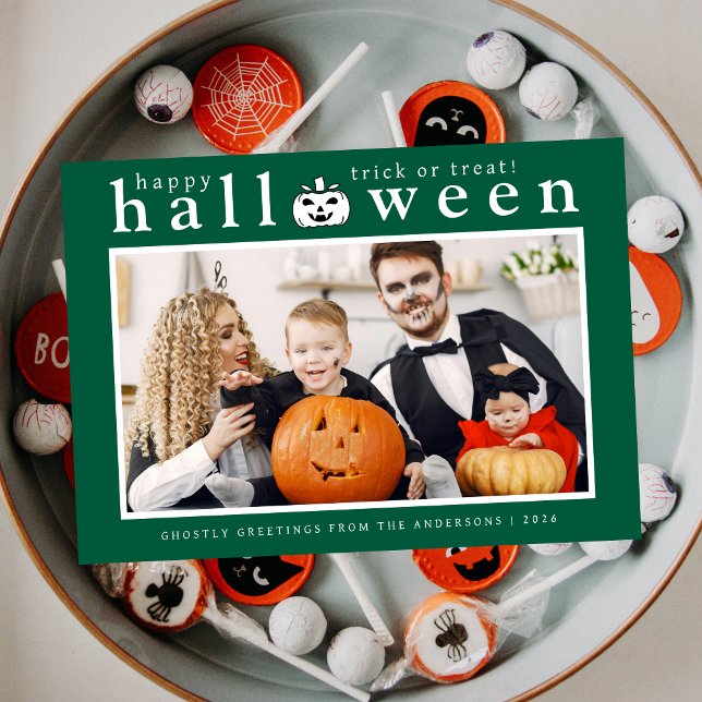 Spooky Jack-o'-lantern Happy Halloween 1 Photo Holiday Card (Creator Uploaded)