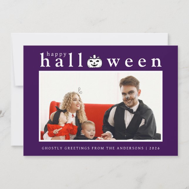 Spooky Jack-o'-lantern Happy Halloween 1 Photo Holiday Card (Front)