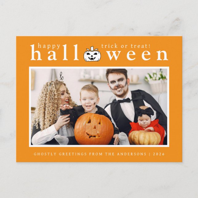 Spooky Jack-o'-lantern Happy Halloween 1 Photo Holiday Postcard (Front)