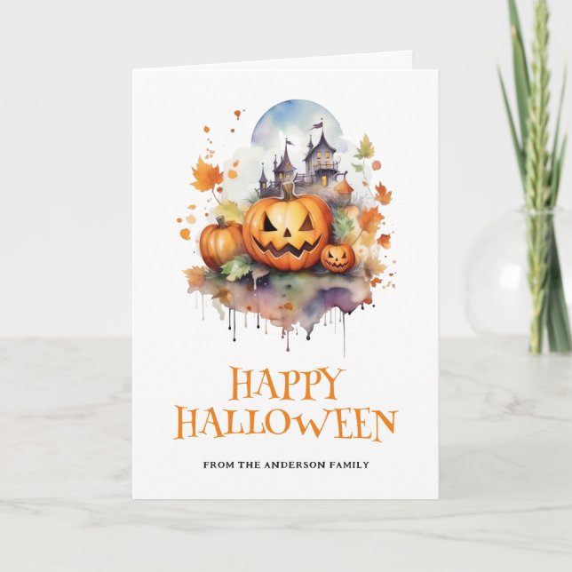 Spooky Jack-O-Lantern Photo Happy Halloween Card (Front)