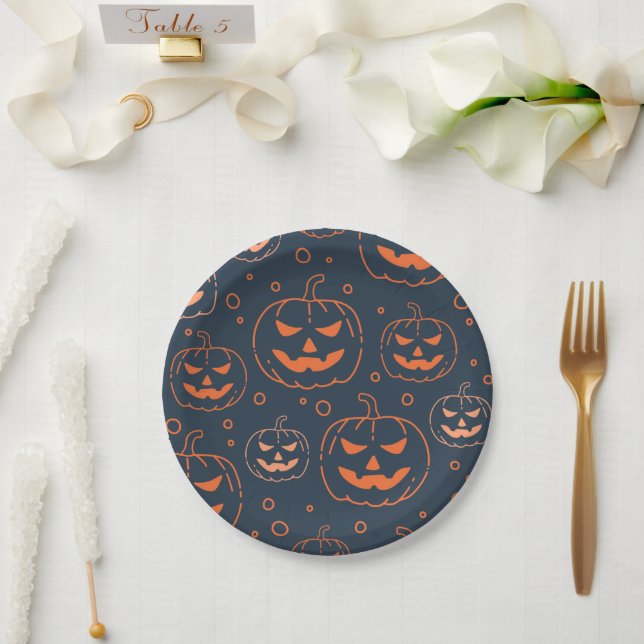 SPOOKY JACK-O-LANTERN PUMPKIN HALLOWEEN PARTY PAPER PLATE (Wedding)