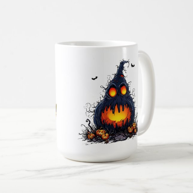 Spooky Jack O’Lantern Pumpkin with Glowing Eyes Coffee Mug (Front Right)