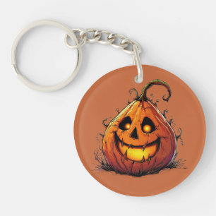 Spooky Jack O’Lantern Pumpkin with Glowing Eyes Key Ring