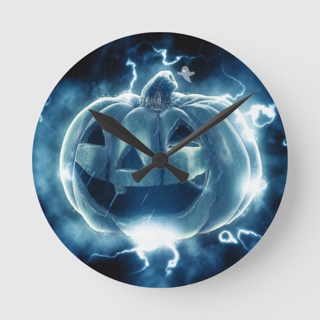 Spooky Jack-o-Lantern Round Clock (Front)