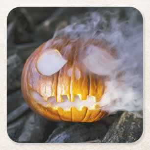 Spooky Jack-o-lantern Square Paper Coaster