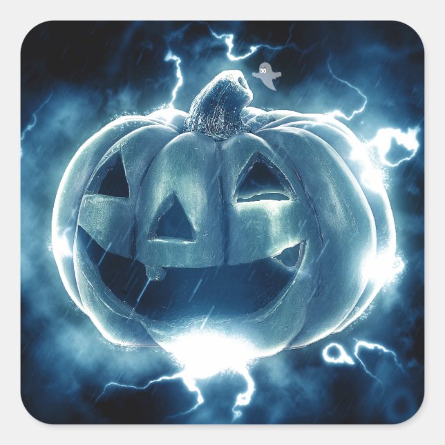 Spooky Jack-o-Lantern Square Sticker (Front)