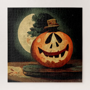 Spooky Jack-O-Lantern Wearing a Top Hat Jigsaw Puzzle