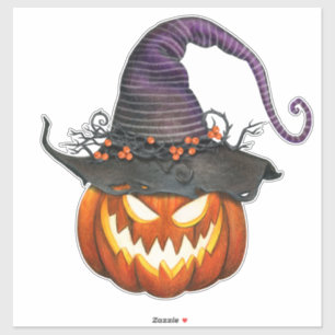 Spooky Jack-O-Lantern with Witches Hat