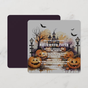 Spooky Jack O’Lanterns Bats Halloween Party Invitation
