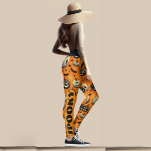 Spooky Jack O Lanterns Orange Pumpkin Spider Web  Leggings