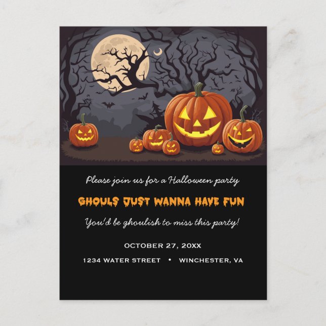 Spooky Jack O'lanterns Haunted Halloween Party | Invitation Postcard (Front)
