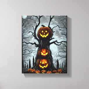 spooky jacko lantern pumpkin tree fantasy Dark art Canvas Print