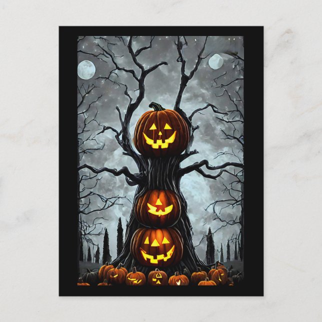 spooky jacko lantern pumpkin tree fantasy Dark art Postcard (Front)