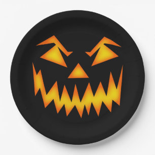 Spooky Jack'o'Lantern Face Black Halloween Paper Plate