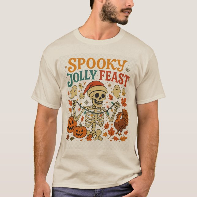 Spooky Jolly Feast Skeleton T-Shirt (Front)