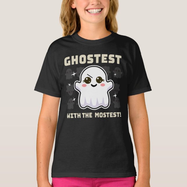 Spooky Kawaii Ghost Halloween Girl's T-Shirt (Front)