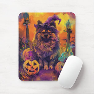 Spooky Keeshond Dog Halloween Witch And Pumpkin Mouse Mat