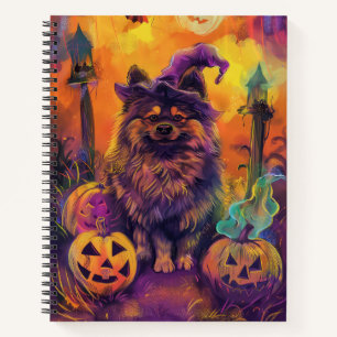 Spooky Keeshond Dog Halloween Witch And Pumpkin Notebook