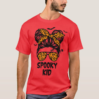 Spooky Kid Halloween for Girls Youth Messy Bun Le T-Shirt