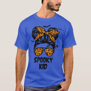 Spooky Kid Halloween for Girls Youth Messy Bun Leo T-Shirt