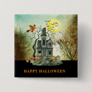 Spooky Kid's Halloween Haunted House   15 Cm Square Badge