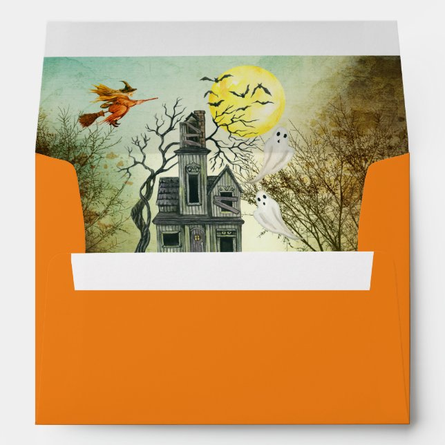 Spooky Kid's Halloween Haunted House Costume Party Envelope (Back (Bottom))