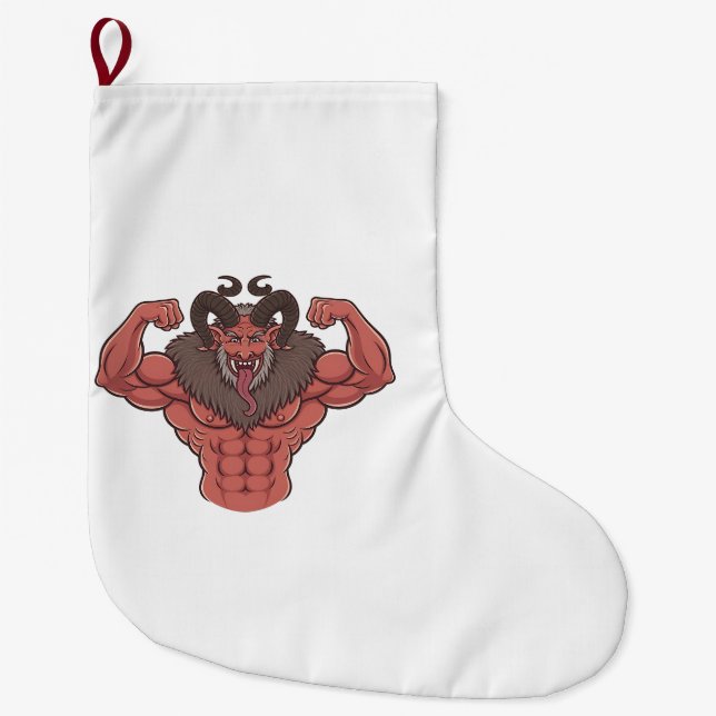 Spooky Krampus Christmas Flexing Muscle Fitness Large Christmas Stocking (Front)