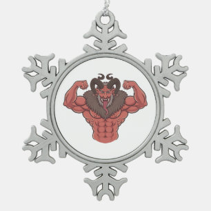 Spooky Krampus Christmas Flexing Muscle Fitness Snowflake Pewter Christmas Ornament