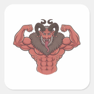 Spooky Krampus Christmas Flexing Muscle Fitness Square Sticker