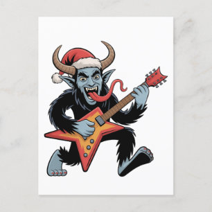 Spooky Krampus Guitar Electric Rock Christmas Announcement Postcard