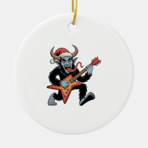 Spooky Krampus Guitar Electric Rock Christmas Ceramic Tree Decoration