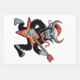 Spooky Krampus Guitar Electric Rock Christmas Wrapping Paper Sheet