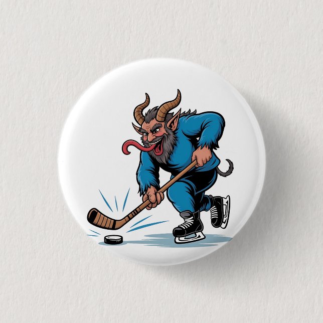 Spooky Krampus Playing Ice Hockey Christmas  3 Cm Round Badge (Front)