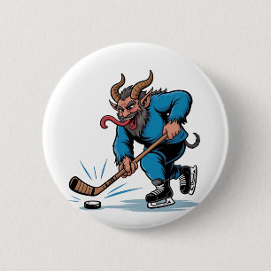 Spooky Krampus Playing Ice Hockey Christmas 6 Cm Round Badge