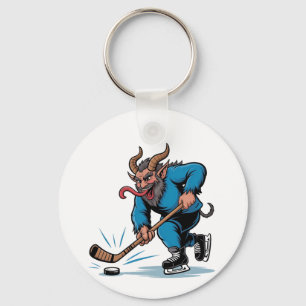 Spooky Krampus Playing Ice Hockey Christmas  Key Ring