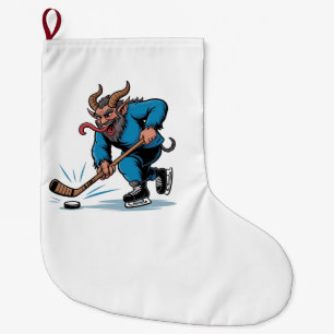 Spooky Krampus Playing Ice Hockey Christmas  Large Christmas Stocking