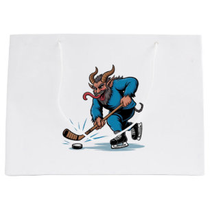 Spooky Krampus Playing Ice Hockey Christmas  Large Gift Bag