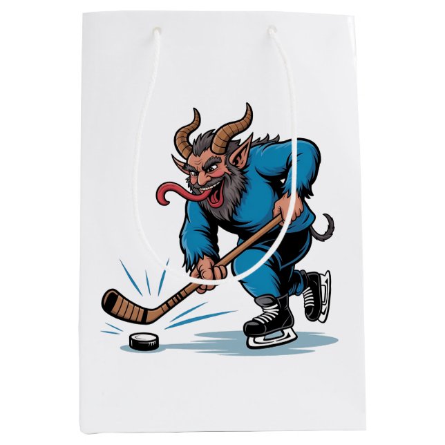 Spooky Krampus Playing Ice Hockey Christmas  Medium Gift Bag (Front)