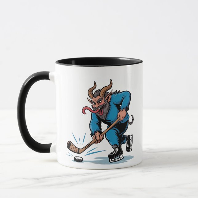 Spooky Krampus Playing Ice Hockey Christmas  Mug (Left)
