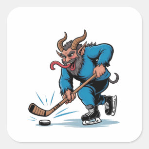 Spooky Krampus Playing Ice Hockey Christmas  Square Sticker