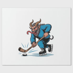 Spooky Krampus Playing Ice Hockey Christmas  Wrapping Paper