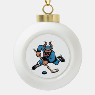 Spooky Krampus Playing Ice Hockey Sport Ceramic Ball Christmas Ornament