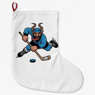 Spooky Krampus Playing Ice Hockey Sport  Large Christmas Stocking