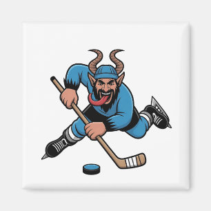 Spooky Krampus Playing Ice Hockey Sport  Magnet