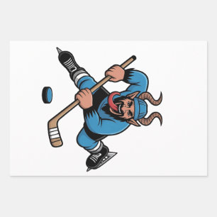 Spooky Krampus Playing Ice Hockey Sport Wrapping Paper Sheet