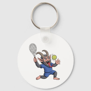 Spooky Krampus Playing Tennis Christmas Key Ring